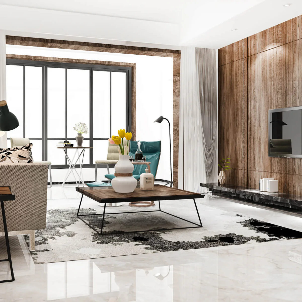 Professional marble polishing service in Sharjah UAE showing restored marble floor